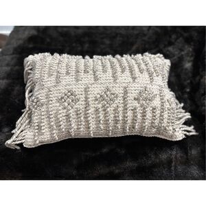 Magnolia home grey, chunky knit throw pillow with a textured Weave